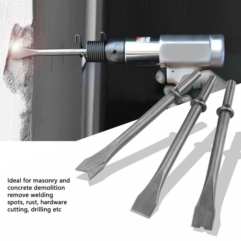 3pcs Air Hammer Chisel Extra Long Round Shank Pneumatic Hammer Bit Tools Part
