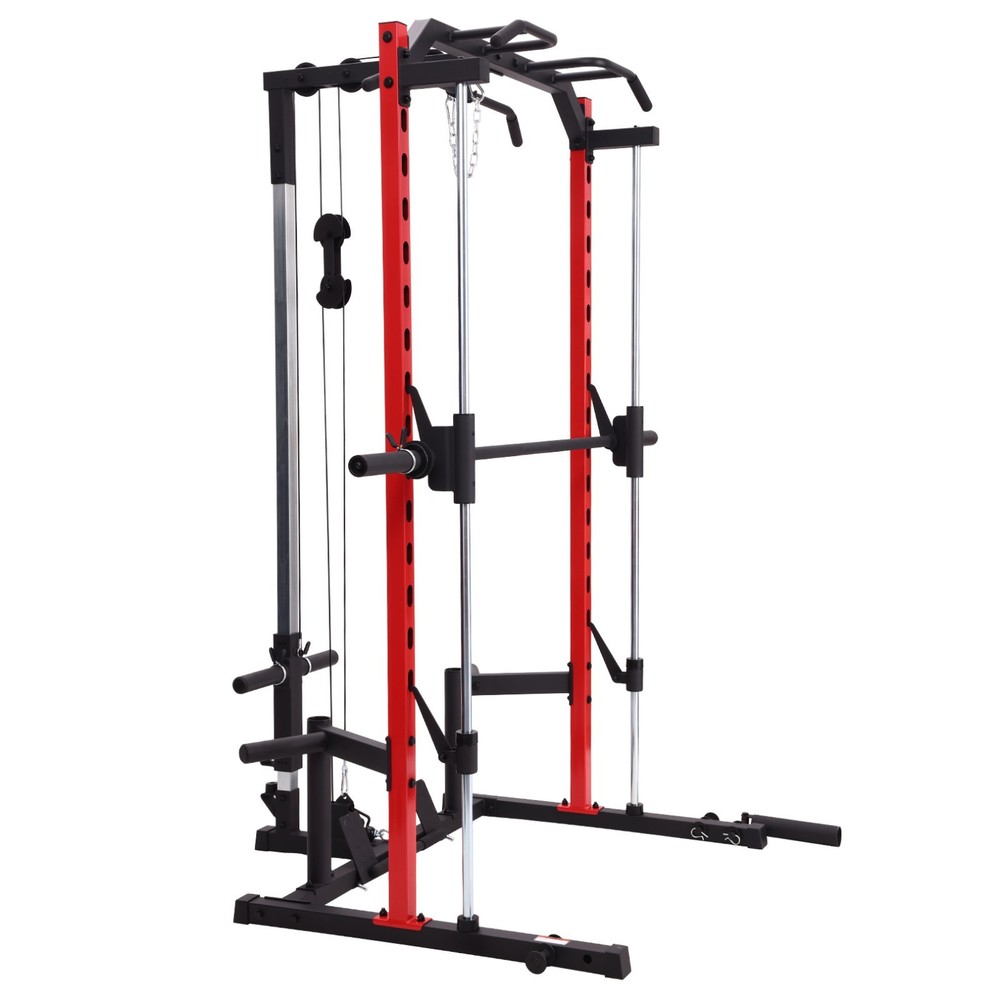 Smith Machine Power Cage Rack Squat Rack w/LAT-Pull Down System No Weights Bench