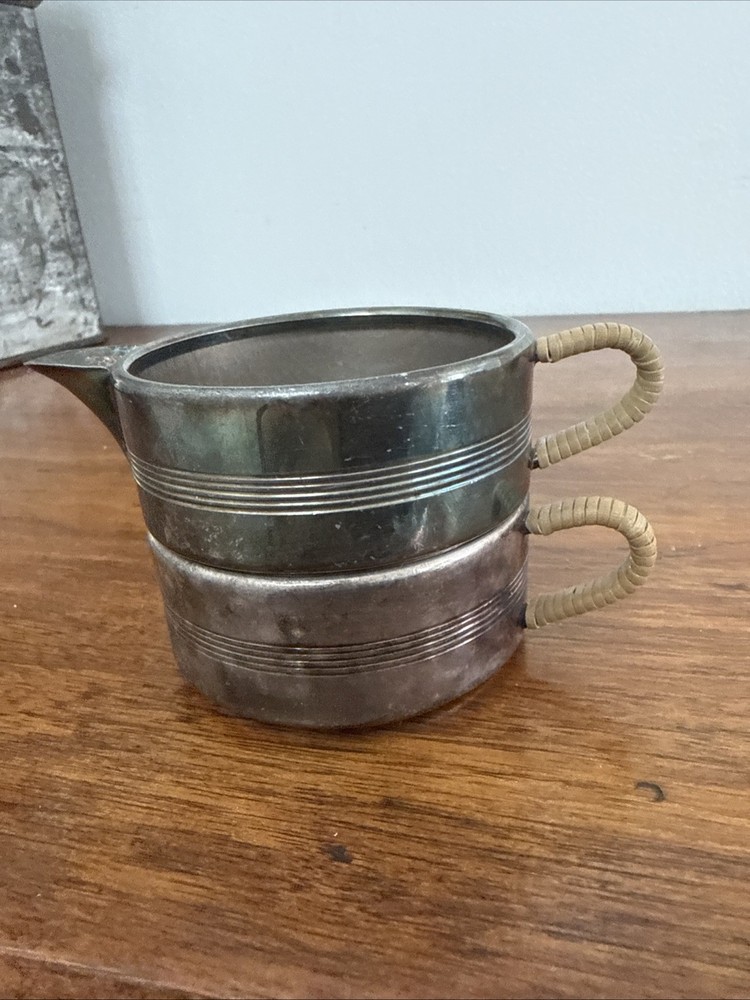 Unique Vintage 2 Piece SIlverplate Stackable Creamer And Mug
