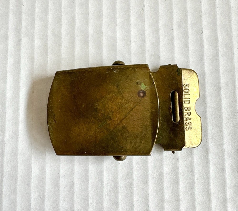 Vtg US Military Solid Brass Belt Buckle History Collector