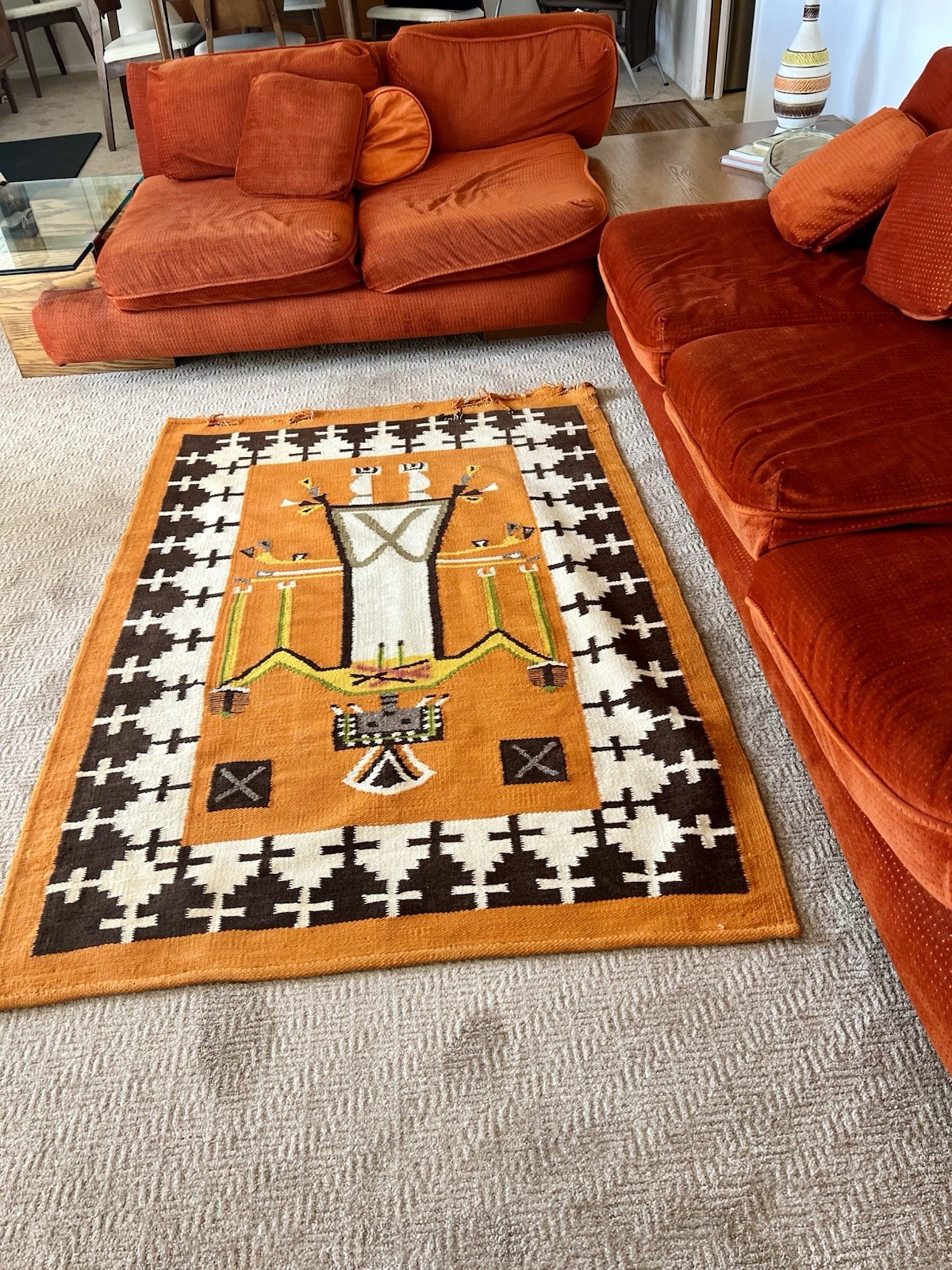 Beautiful Vintage Navajo Yie Rug Native American 47 x 33 Home Spun Wool As Is