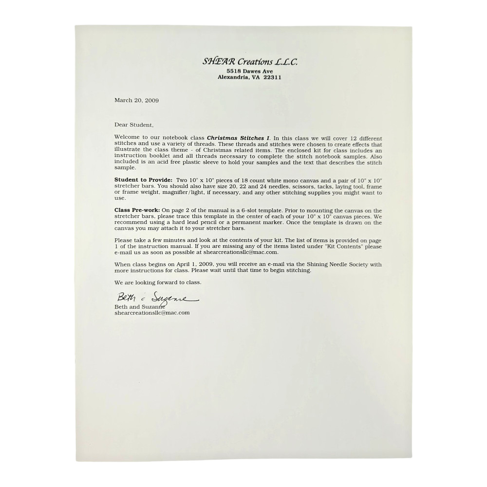 Shear Creations "Christmas Stitches I" Notebook Class Instruction & Threads Kit