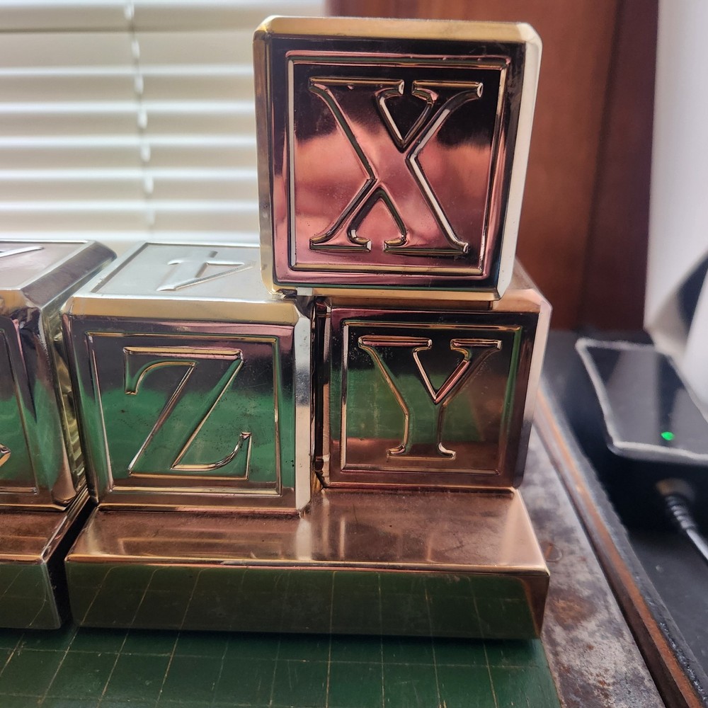 Red Envelope Silver Plated Baby ABC Block Bookends Pre Engraved One Side