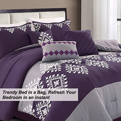 Bedding Comforter Sets - Bed in A Bag Size Comforter King Purple&gray