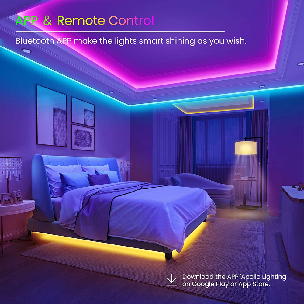 Bluetooth LED: Music Sync, Color Change, Phone Control, Remote (App+Remote+Mic)