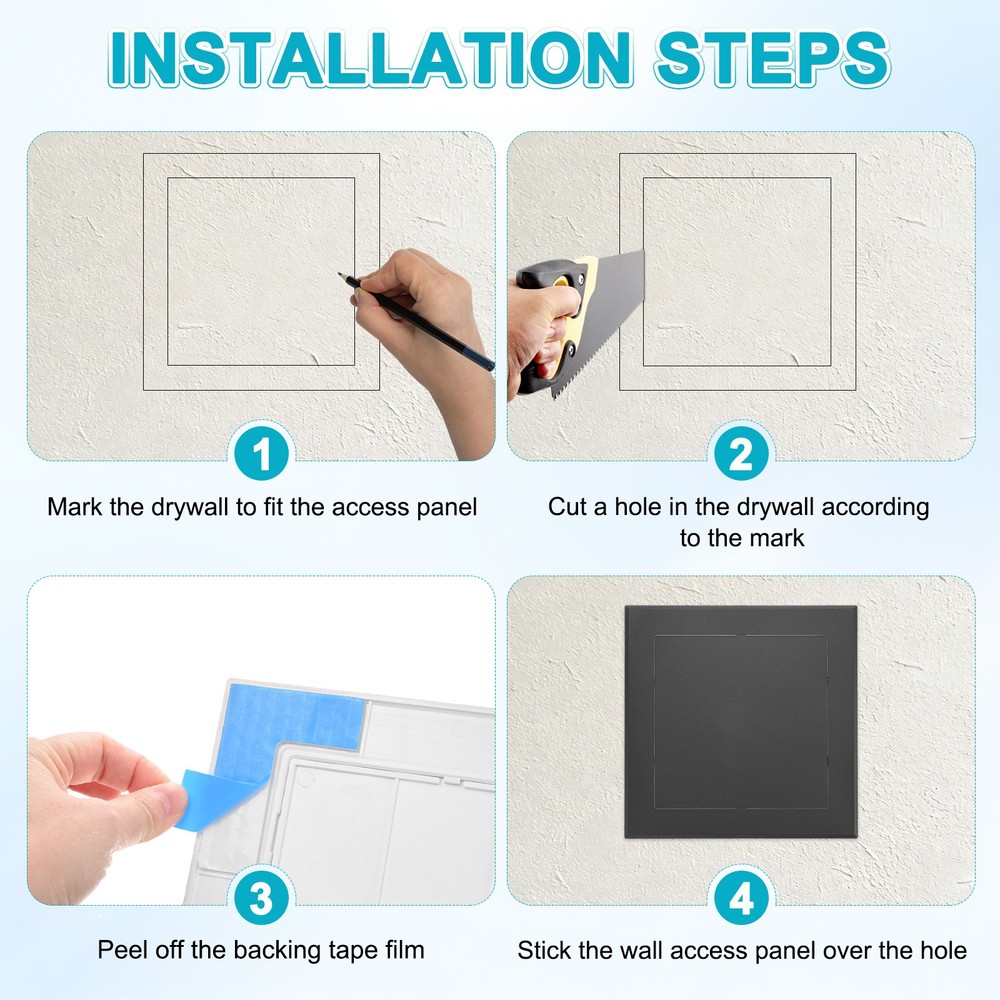 2-Pack Access Panel for Drywall, 6x6" Plastic Removable [Black, Square]