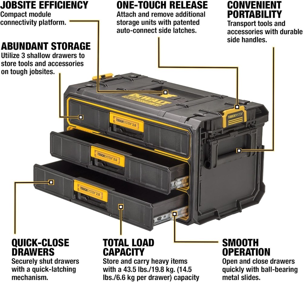 DEWALT 3 Drawer Tool Organizer Toughsystem