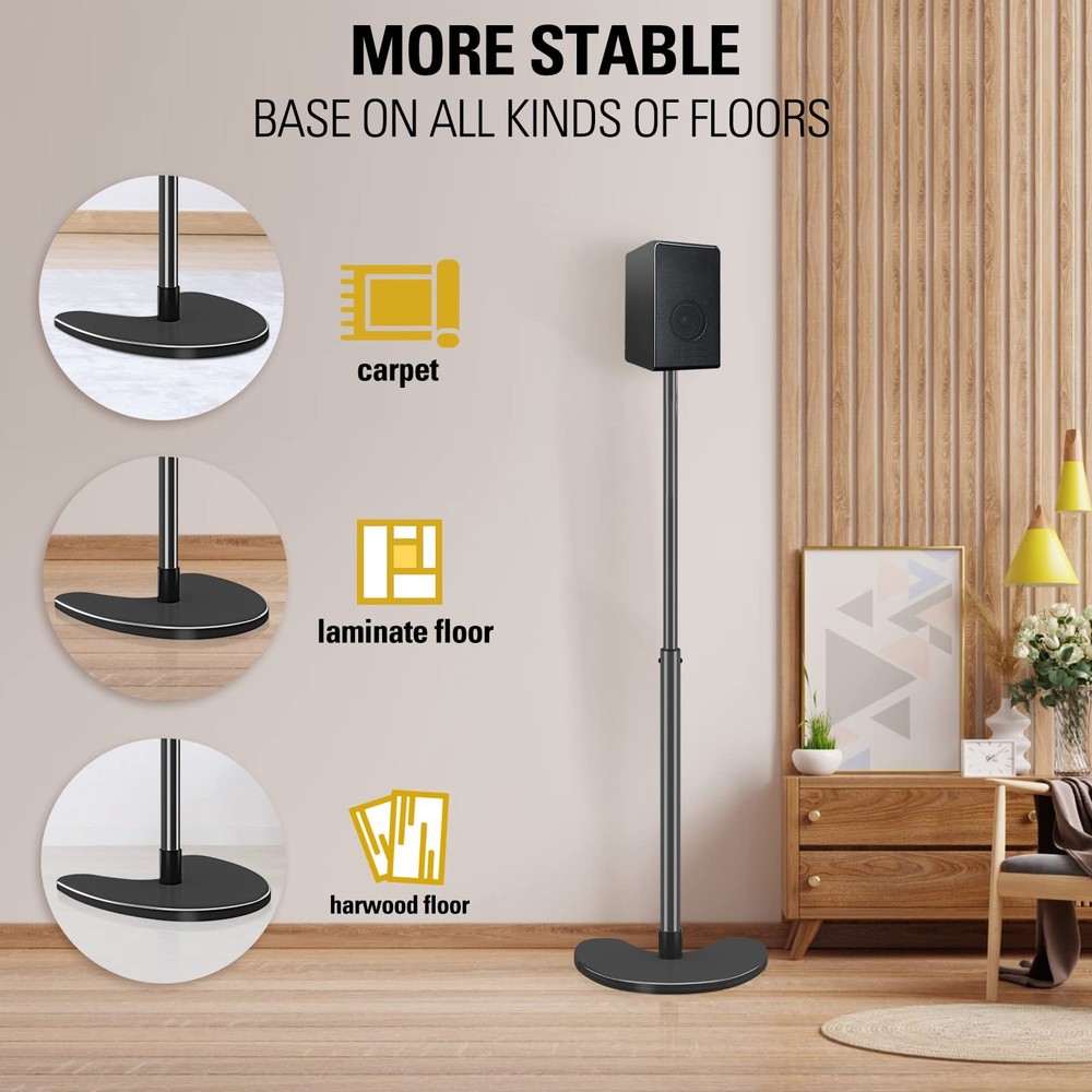 Speaker Stands Pair, Max 39" Height Adjustable, Heavy Duty Base, 11 lbs Capac...