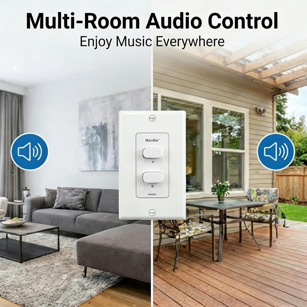 Herdio in-Wall 2 Channel Speaker Selector Switch Home Audio Speakers Controller