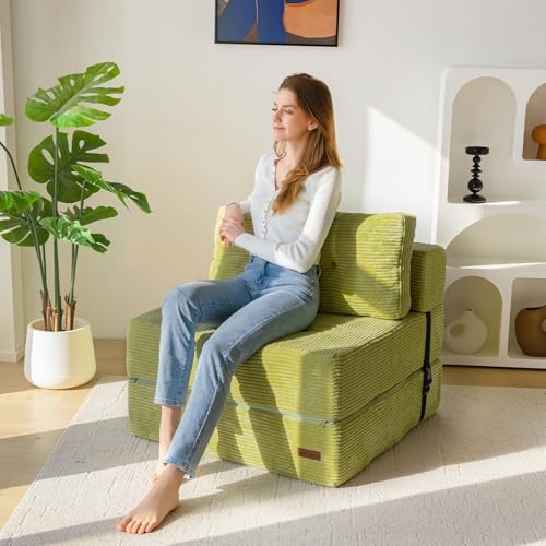 Folding Sofa Bed, Convertible Sofa Bed with High-Density Support Large Green