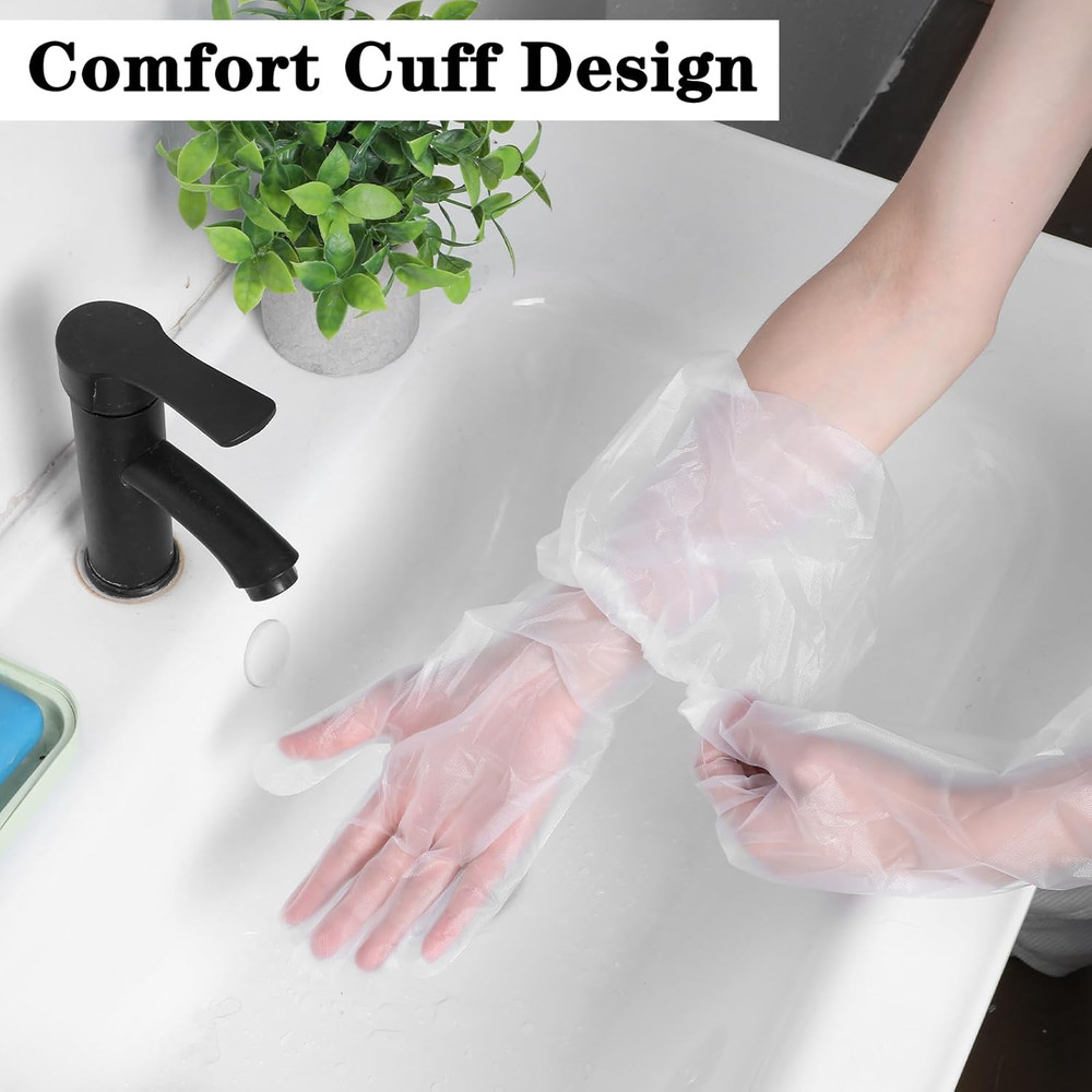 100Pcs Long Disposable Plastic Gloves for Cleaning Elbow Length Durable Plastic