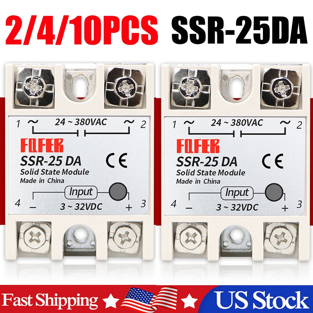 2/4/10 Pcs SSR-25DA Solid State Relay Module 25A DC3-32V Input AC24-380V Output