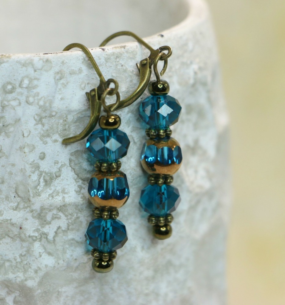 Blue Luster & Copper Triple Stack Drop Earrings