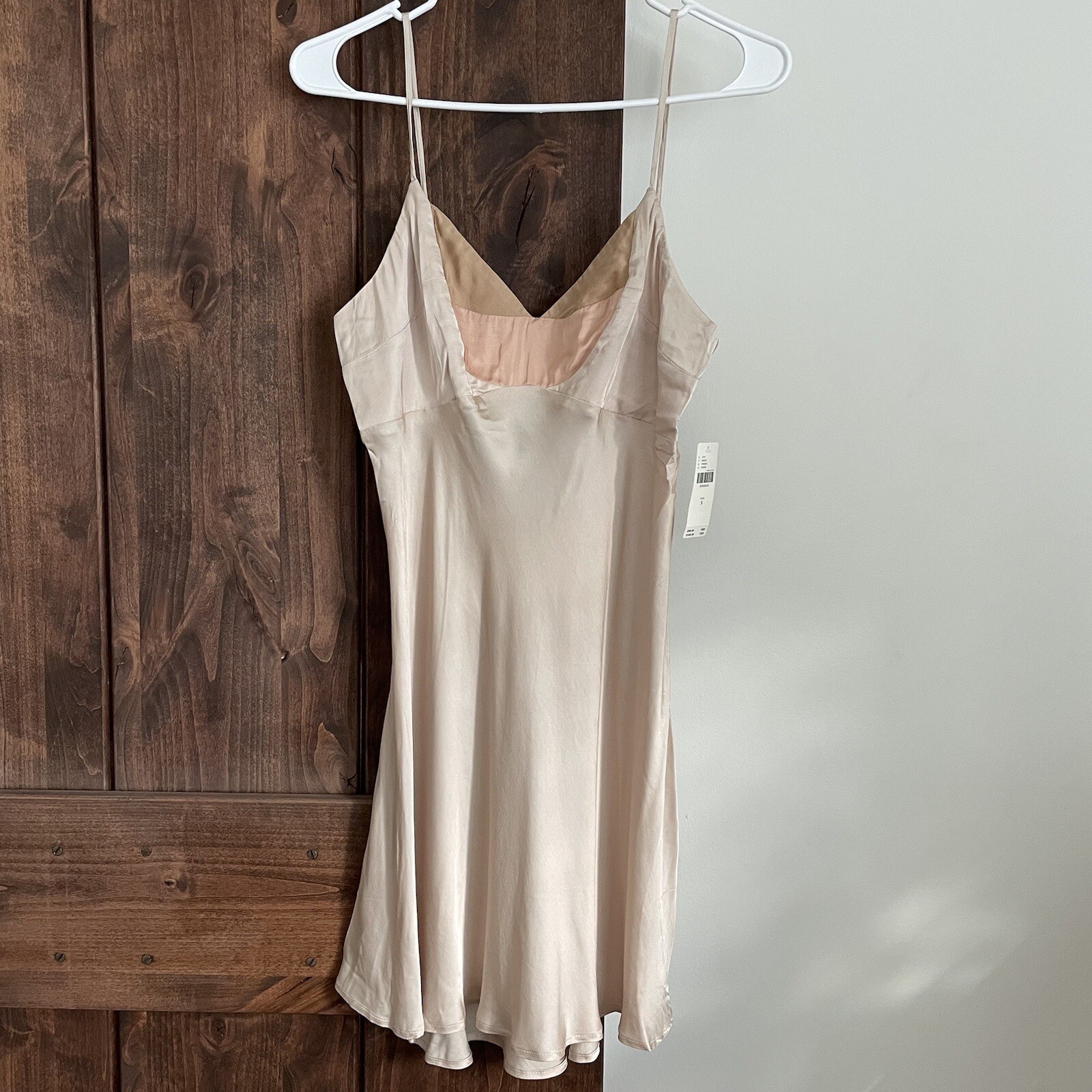 NWT Anthropologie Colorblock Slip Dress Satin Medium Mini Short Cream Beige New