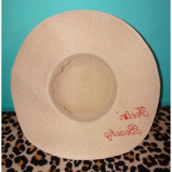 Vintage Feelin' Beachy Ivory Woven Sun Hat with orange pom pom fringe pinup