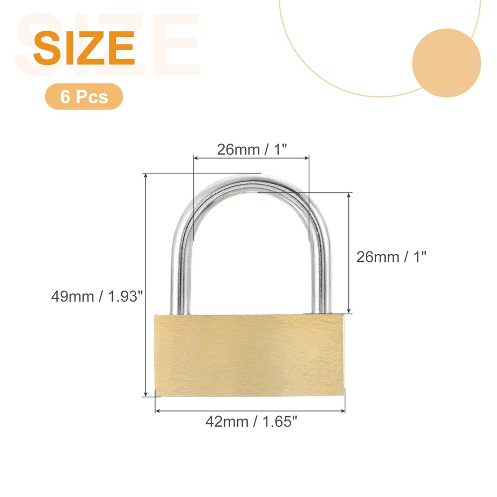 6Pcs Solid Brass Padlock with Key 1-5/8" Wide Body Small Locks Lock