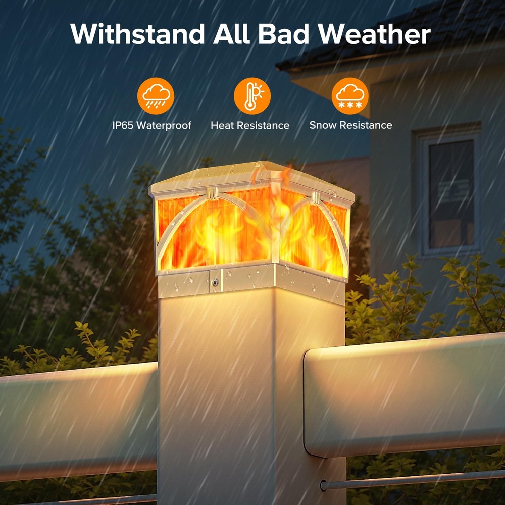 8 Pack Solar Flame Post Cap Lights Outdoor- 8 Pack-White, White