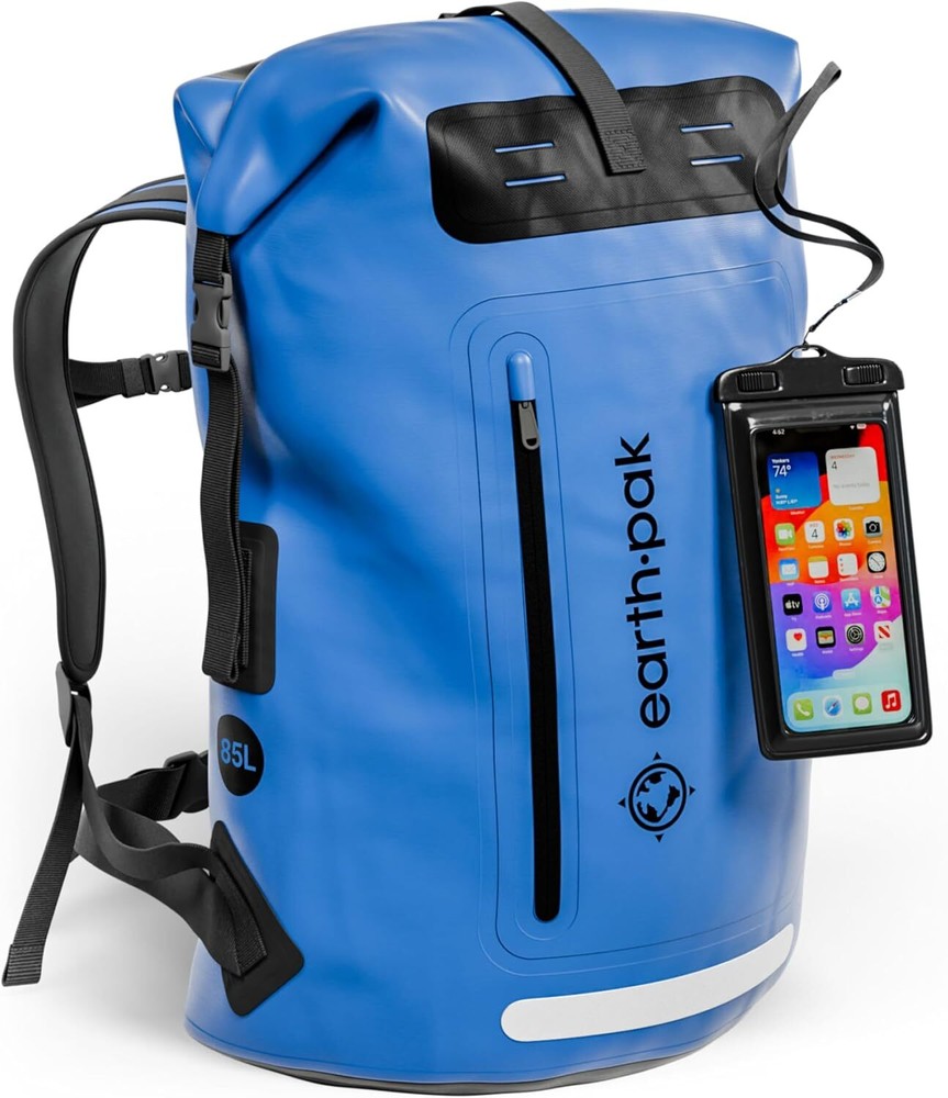 Earth Pak Waterproof Backpack - Heavy Duty Hiking - 85L, Blue