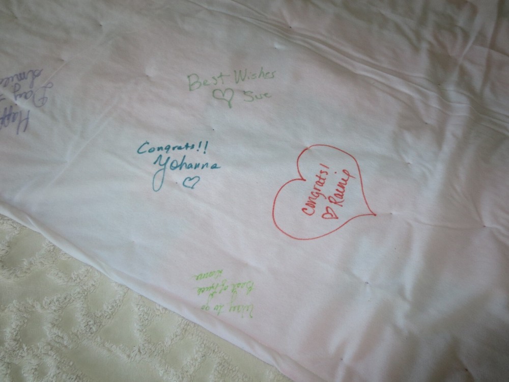 HANDMADE Signed CONGRATULATIONS! Tied PATCHWORK QUILT THROW - 33-1/2" x 69"