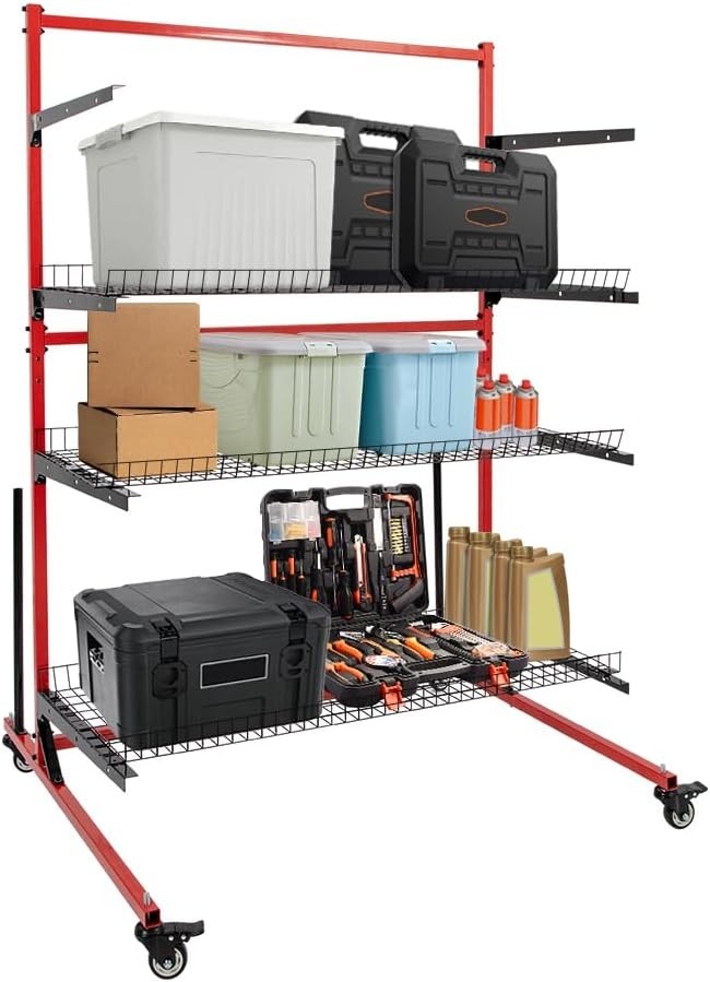 Parts Management Storage Cart 3 Shelves Auto Body Rolling Parts Rack with Wheels