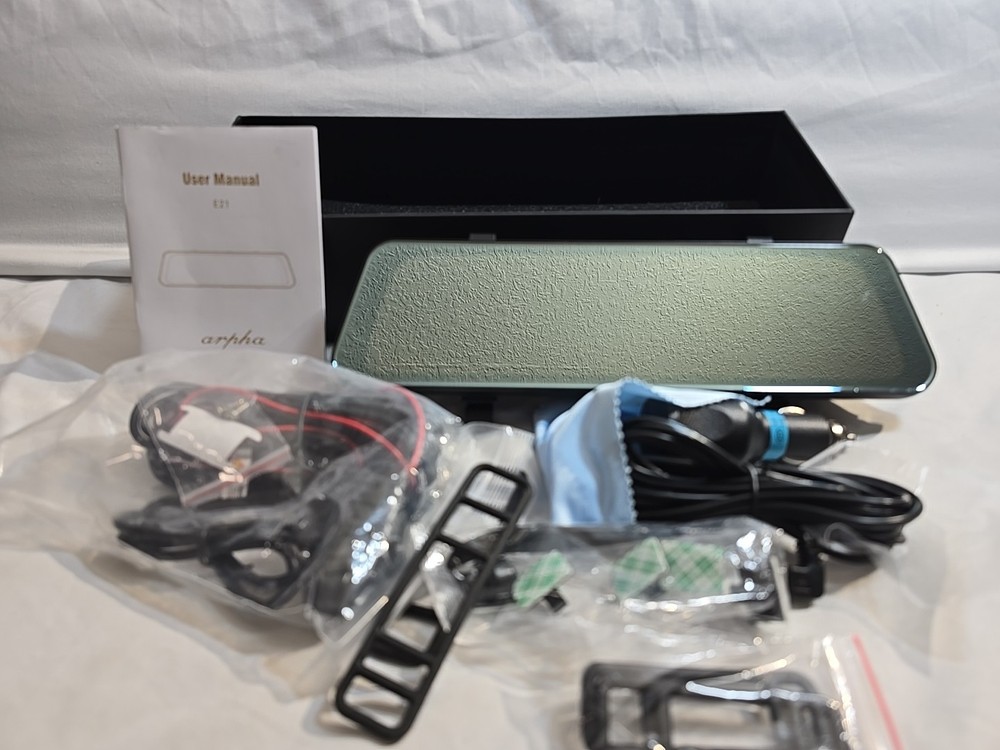 Arpha E21 Touch Screen Mirror Dash Cam w/Real Time Video Streaming - 10” Open