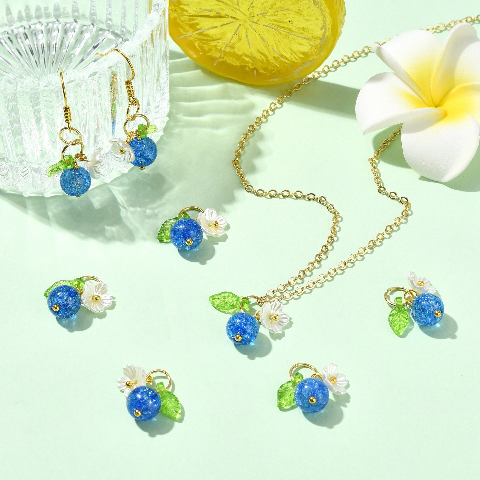50pcs Blueberry Glass Charms Imitation Fruit Food Charms for DIY Jewelry