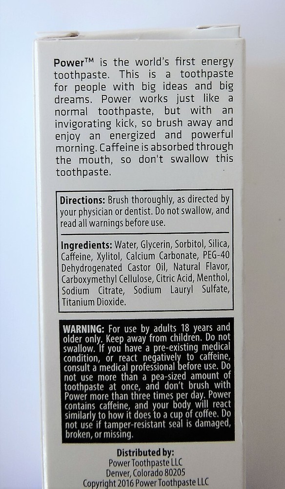 Power Toothpaste Caffeinated Energy Toothpaste Indiegogo - 2.5oz 70g Tube