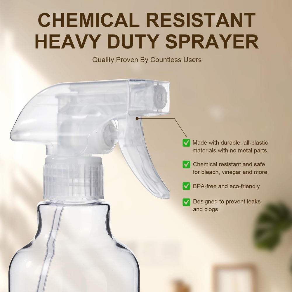 Plastic Spray Bottles 2-Pack 16.9 Oz Mist & Stream Heavy Duty Spraying Empty
