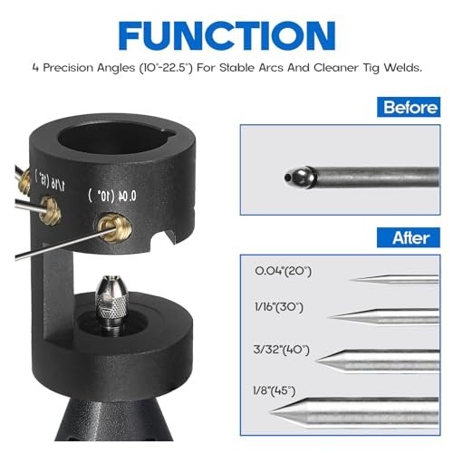 Tungsten Electrode Sharpener - 4 Cut-Off Slots, 10°-22.5° Angles, Precision Grin
