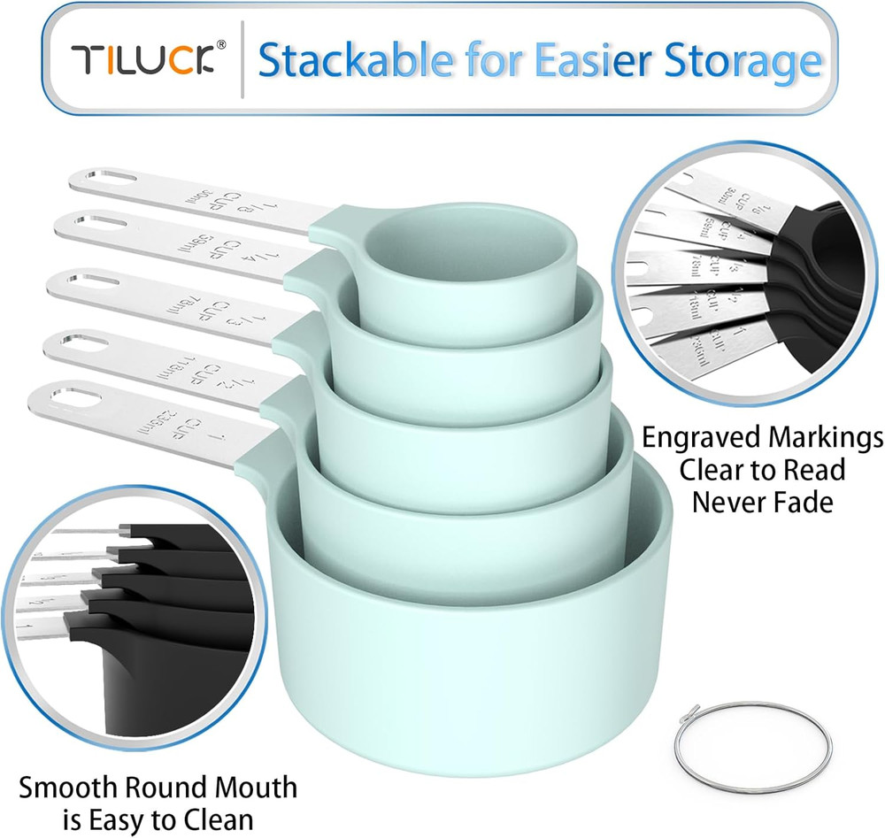 Measuring Cups & Spoons Set, Stackable Cups and Spoons, Nesting Measure Cups wit
