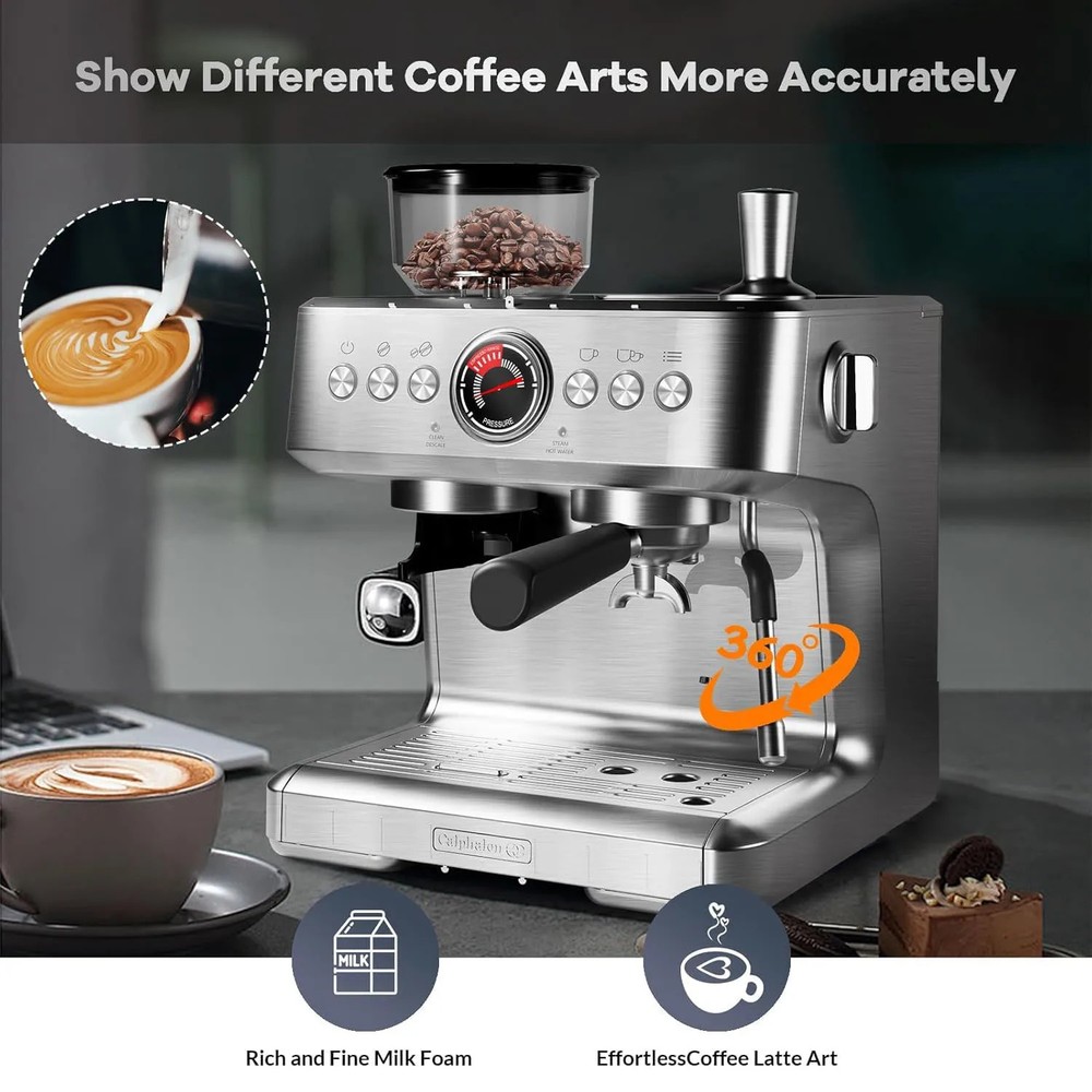 Espresso Machine with Grinder 20 Bar Semi-Automatic Coffee Maker PID Control