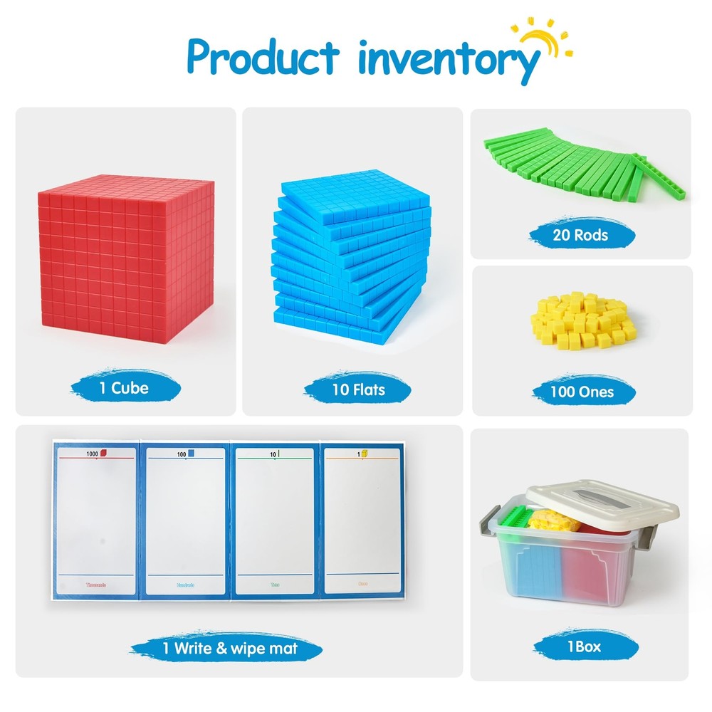 Math Manipulatives for Kids Aged 3+.Base Ten Blocks with Place Value Chart - ...