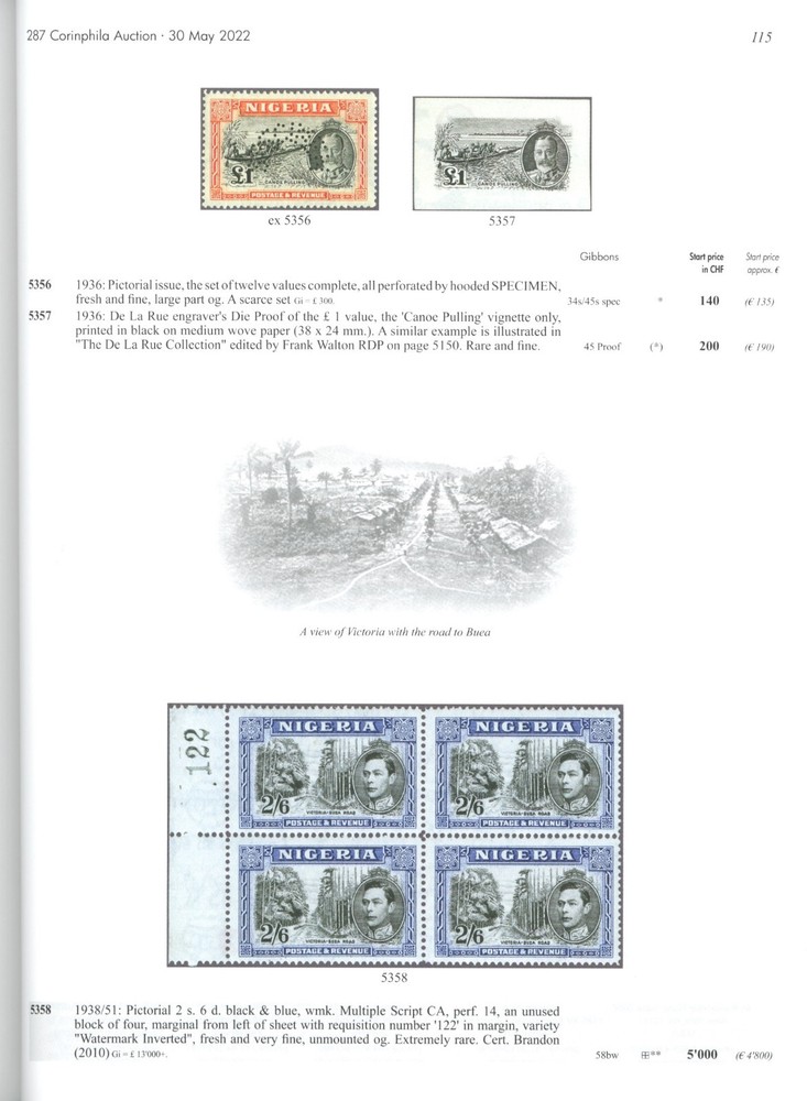 British West Africa Specialized Auction Catalogs Corinphila 2022-23