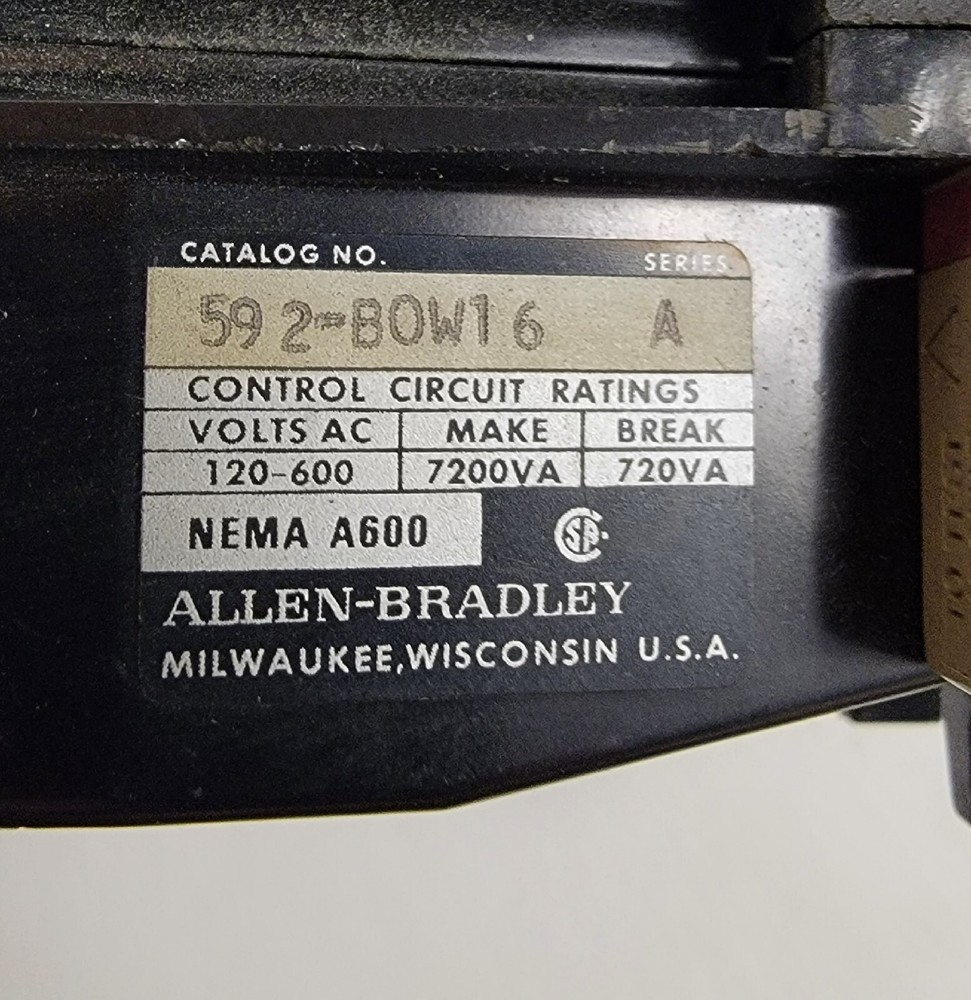 ALLEN BRADLEY OVERLOAD RELAY 592-BOW16.