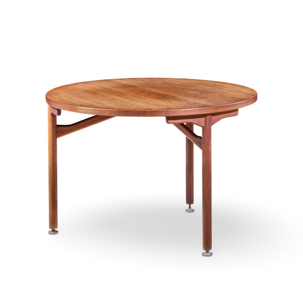 Jens Risom Mid Century Round Walnut Dining Table
