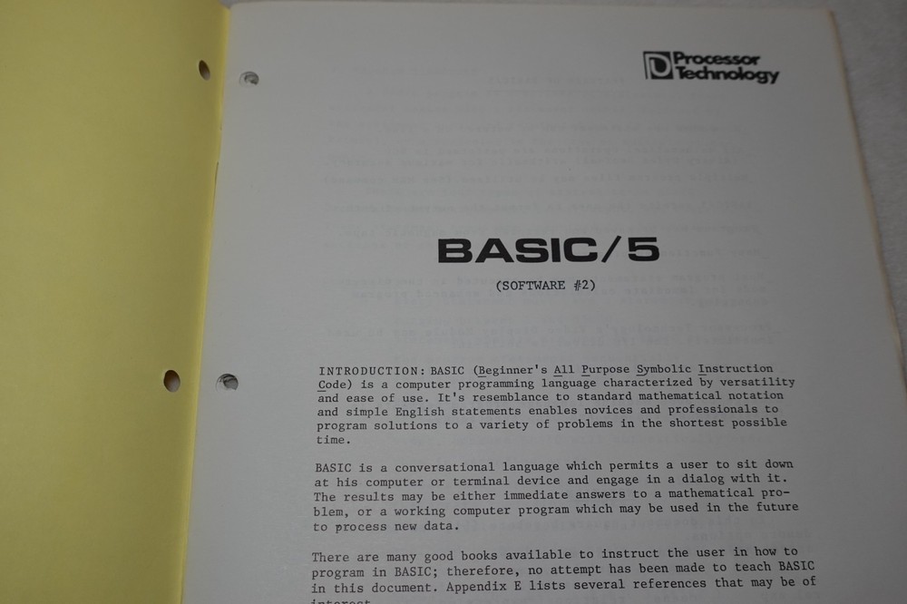 5K Basic Manual Software #2 Processor Technology 1976 Original Publication