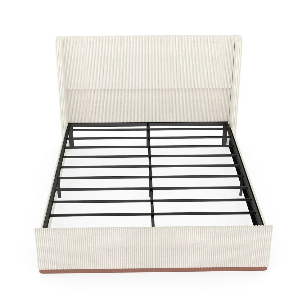 DUJAHMLAND Queen Size Upholstered Platform Bed Frame w/ Tall Wingback Headboard