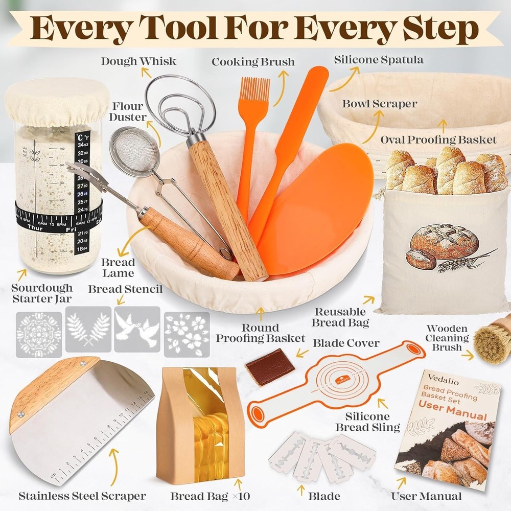 Sourdough Starter Kit with Proofing Baskets Bread Making Supplies Baking Tools