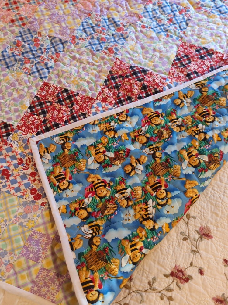 Hand Made Patchwork 9 Patch Quilt Hand Pieced Machine Quilted Lap Crib 36 X 41