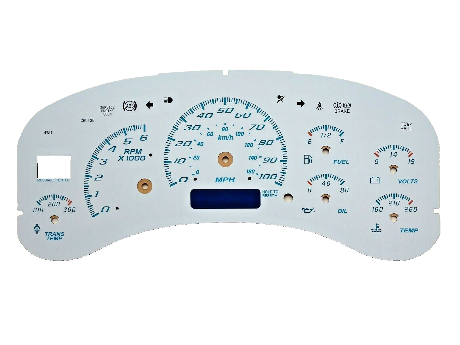 White Gauge Face Overlay for 1999-2002 Silverado Sierra & GM Instrument Clusters