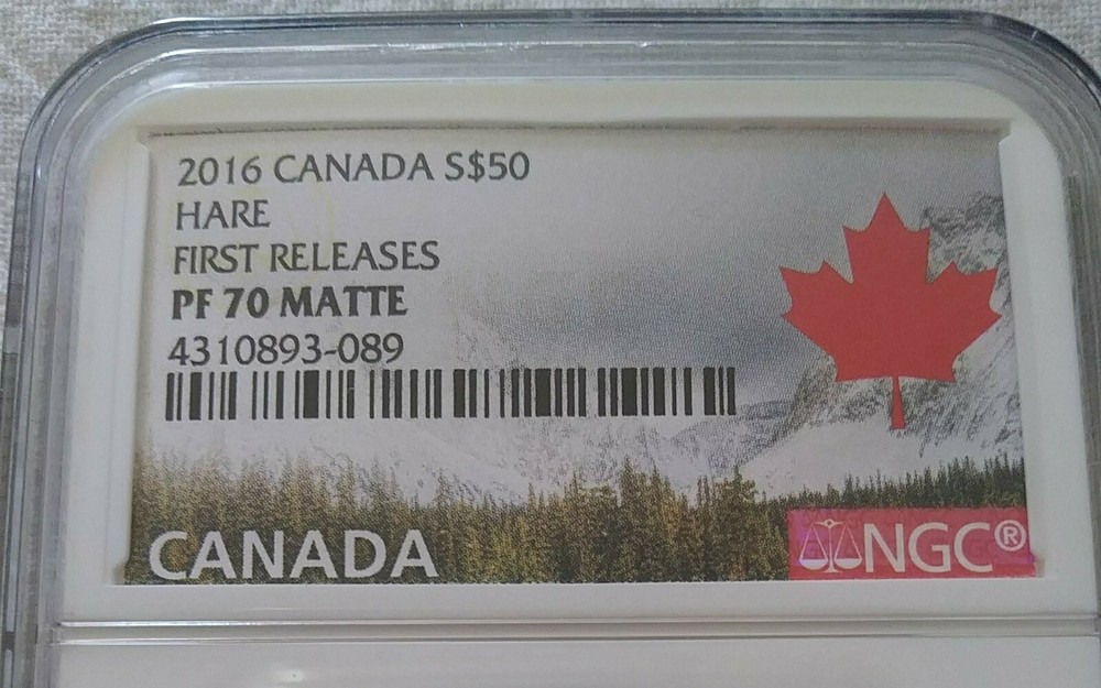 2016 $50 CANADA SILVER NGC PF70 PROOF MATTE HARE RABBIT - FIRST RELEASES LABEL