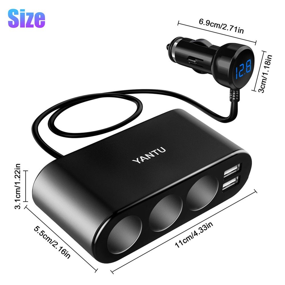 3 Way 12V Car Cigarette Lighter Socket Splitter Dual USB Charger Power Adapter