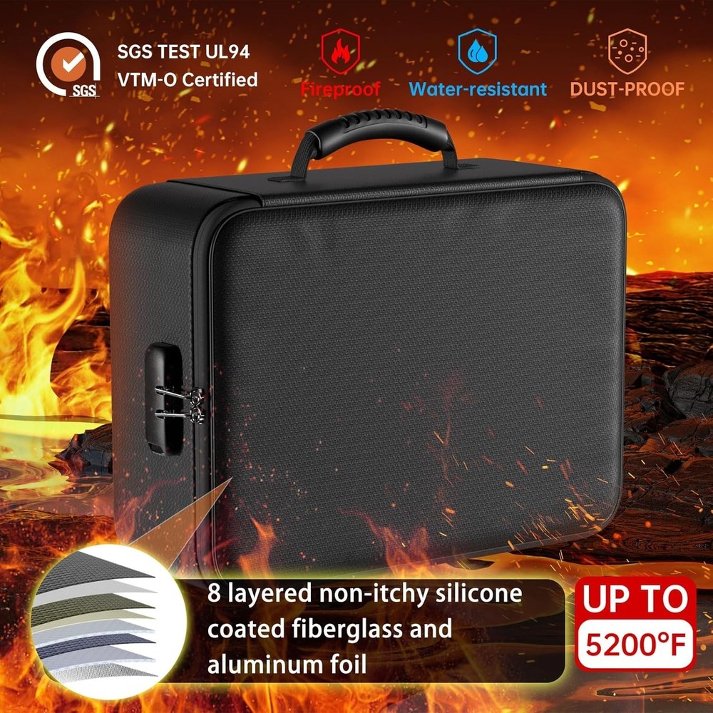 Upgraded Fireproof File Organizer, Lockable Bag