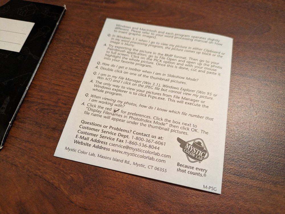 Mystic Color Lab 3.5" Floppy Disk Sleeve and Instruction Guide