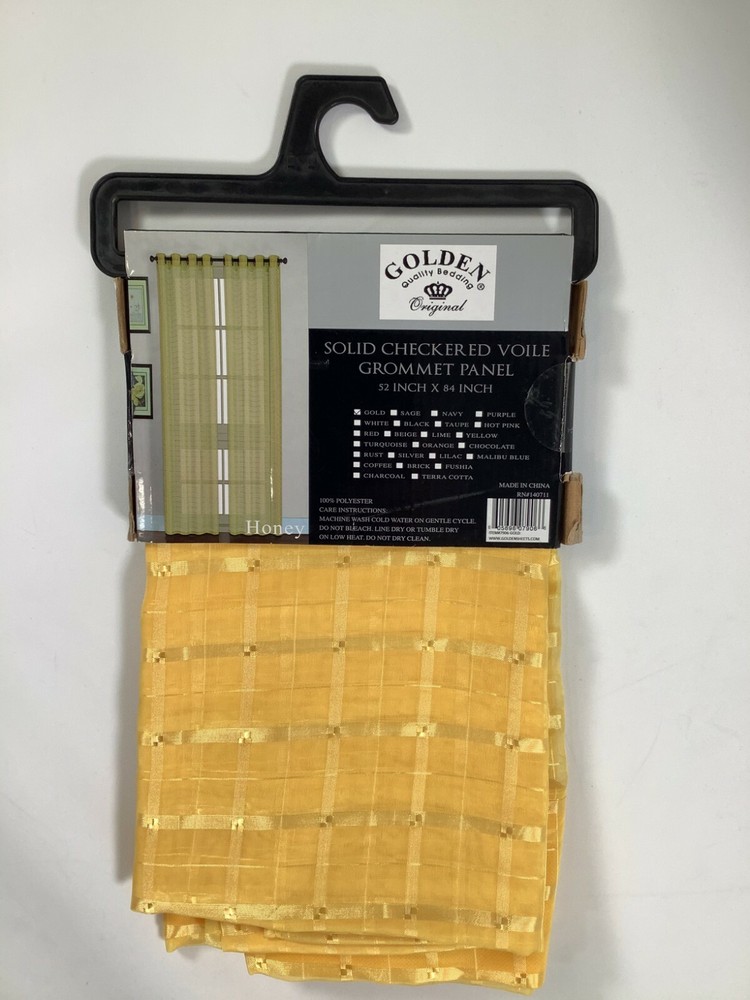 Golden Original Gold Solid Checkered Grommet Window Panel 52x84 NEW!