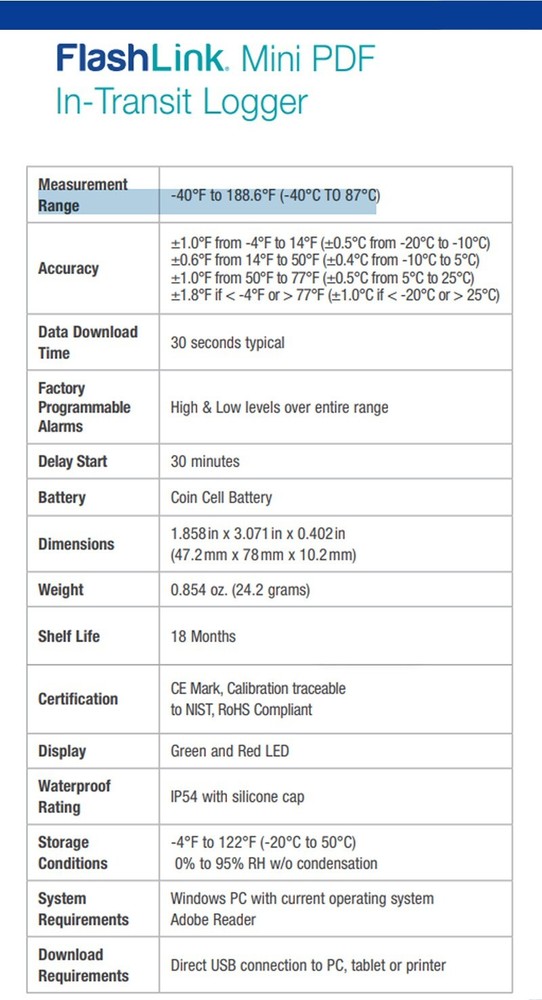 DeltaTRAK Disposable FlashLinkPDF Mini Data Logger-31010