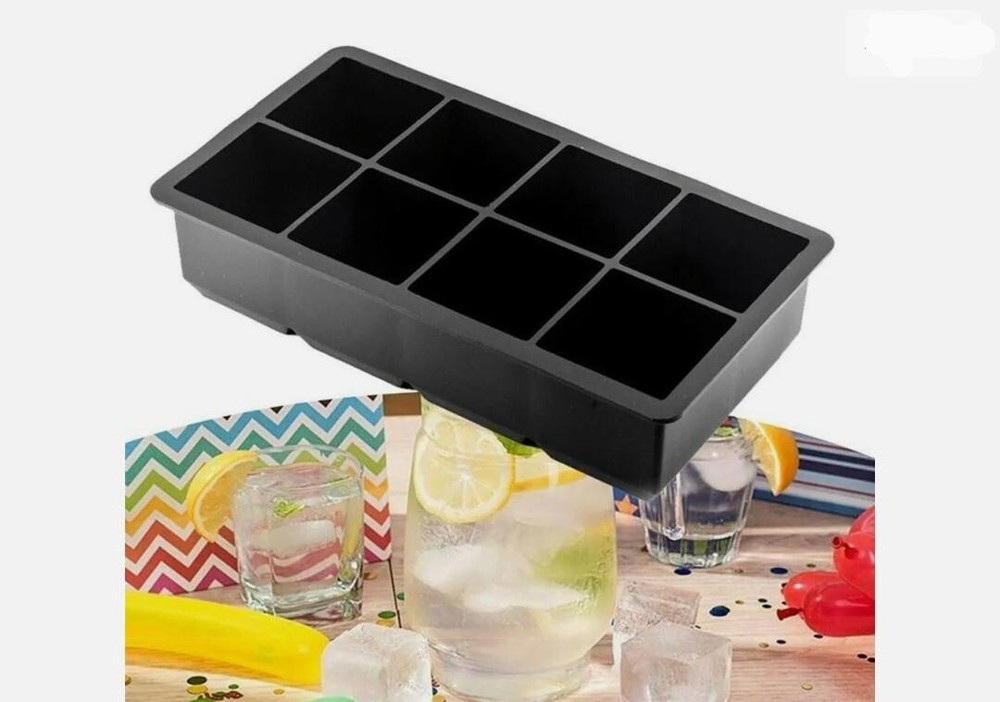 Large Ice Cube Mold 8 Tray w/ Lid Stackable Silicone Square Ice Cube Mold 1.97"