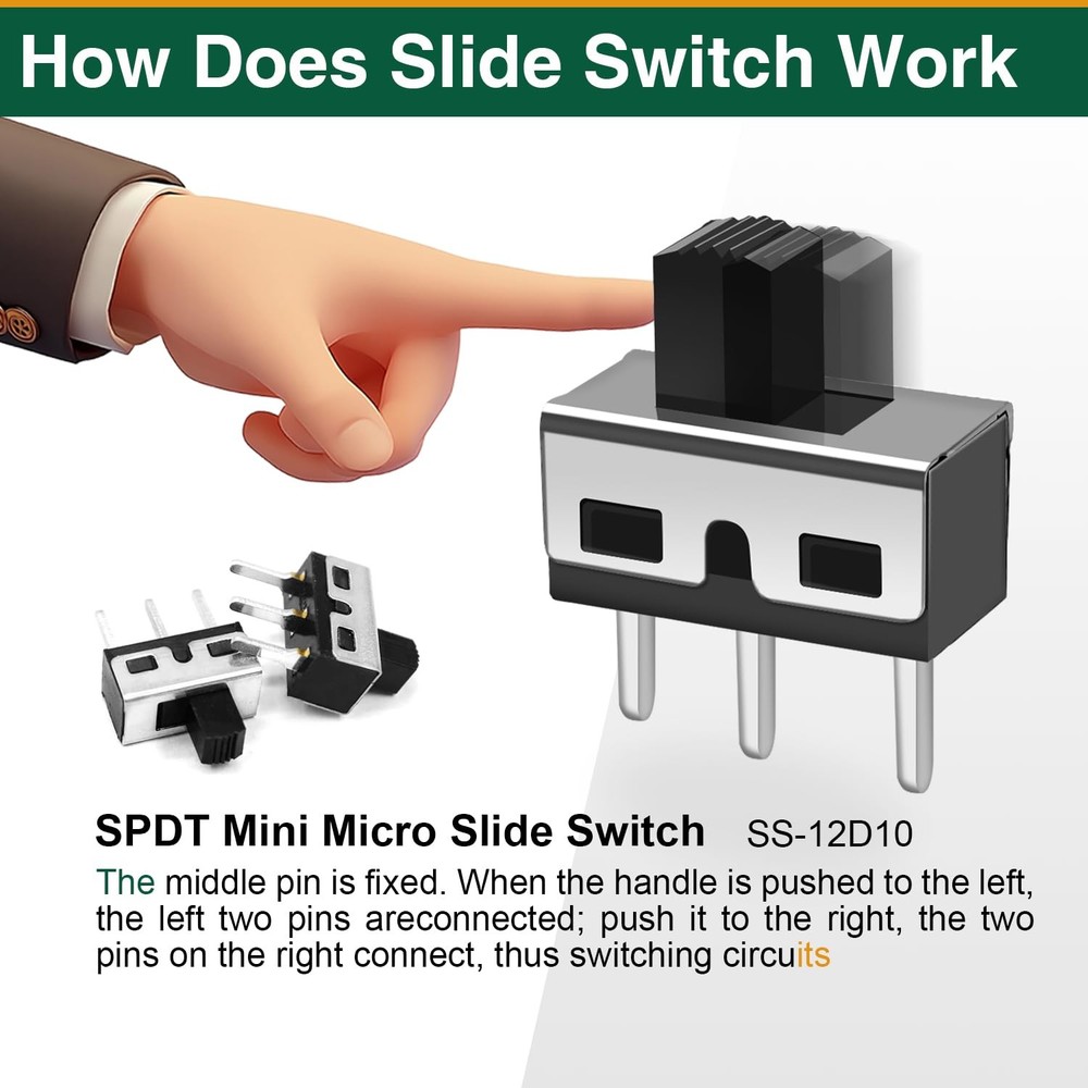 20 Pcs SPDT Micro Slide Switch 3 Pin 2 Position,Small 5mm silver black