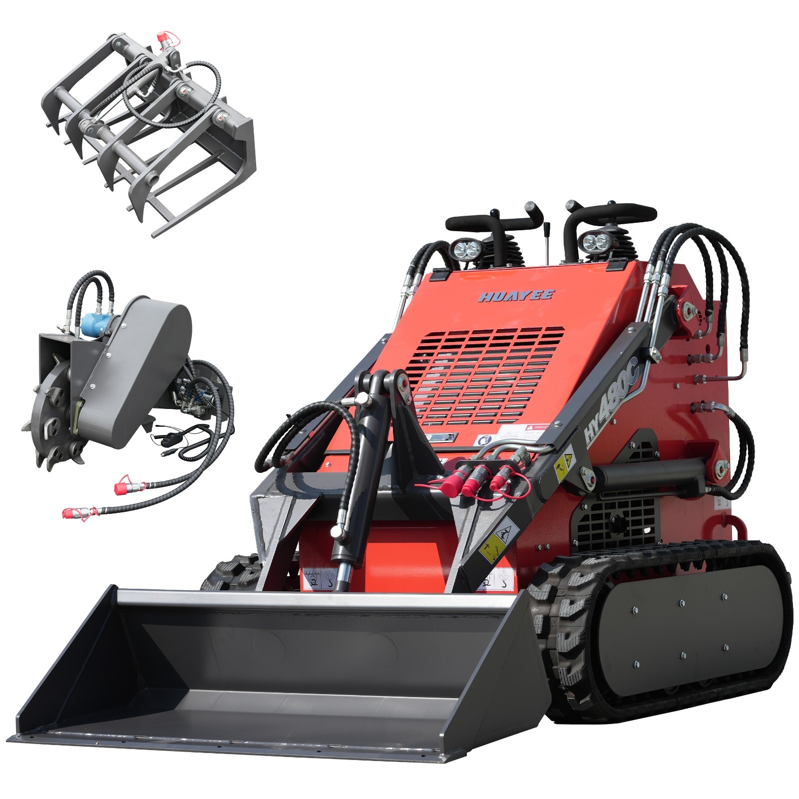 HY480C FREE SHIP/unloading Mini Skid Steer Loader 23HP +Grapple+Stump Crusher