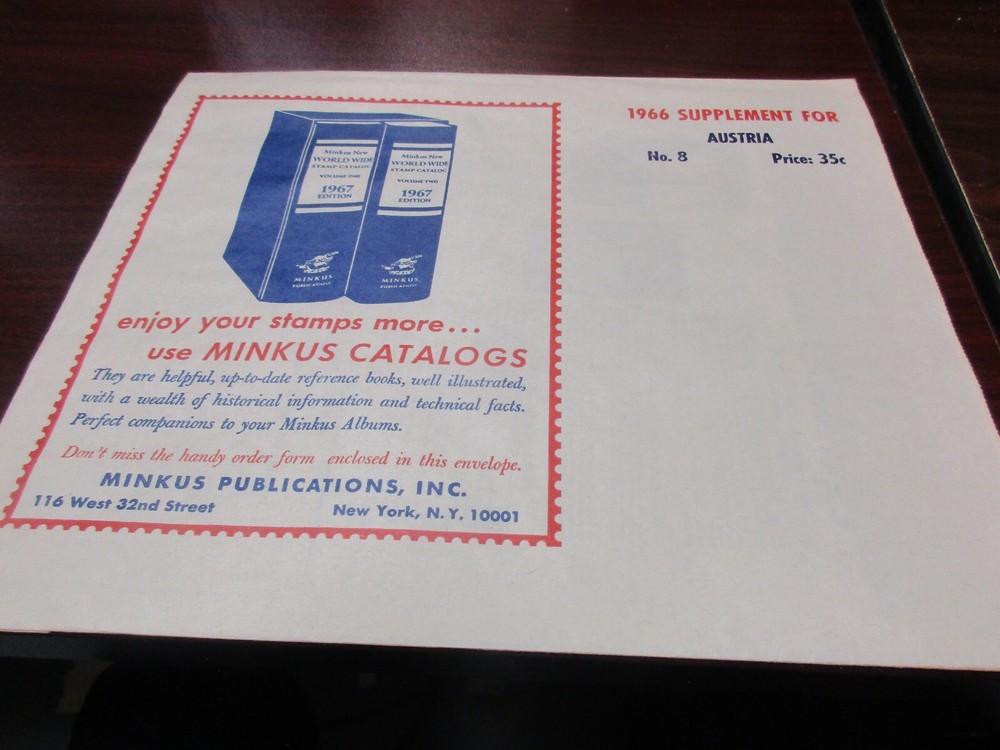 "MINKUS" 1966  SUPPLEMENT AUSTRIA  #8  W/FREE SHIPPING!!!